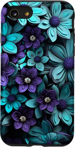 Vista 18 de Purple Flowers Teal Blue Floral Cute Botanical Garden Print Case for iPhone 17