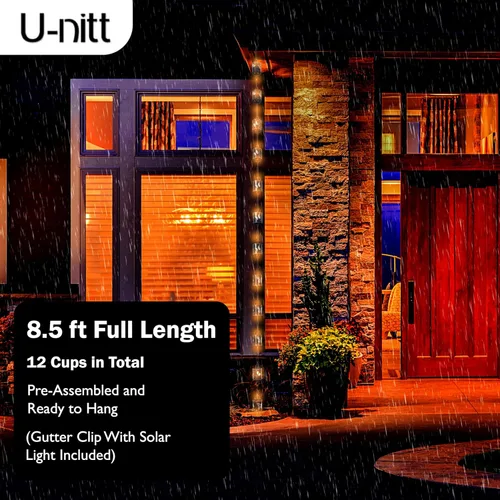 Vista 4 de Cadena de lluvia colección de agua para canalones, atrapador de agua de lluvia y desviador, cadenas de 8.5 pies para jardín exterior, copas