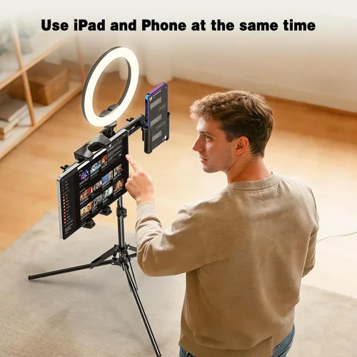Vista 3 de Trípode BAISHUN para iPad y iPhone, trípode giratorio ajustable para tableta