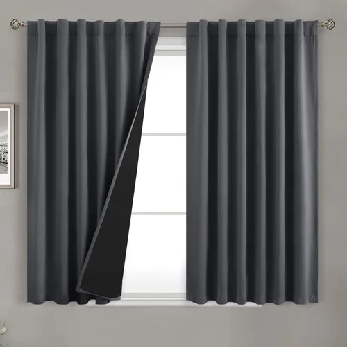 Vista 148 de BGment Cortinas 100% opacas beige de 63 pulgadas de largo con forro aislante térmico, bolsillo para varilla y lengüeta trasera de doble capa