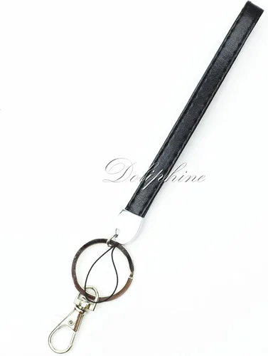 Vista 2 de Pulsera de cuero duradera de lujo para soporte de tarjetas de identificación, llavero, teléfono celular, llaves, USB, cámara, bolso, Negro