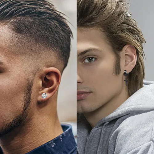 Vista 3 de Aretes para hombre 18 pares de aretes quirúrgicos de acero inoxidable para hombres y mujeres aretes de circonita cúbica aretes de aro colgantes