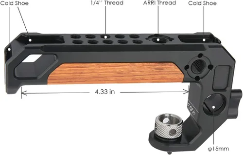 Vista 4 de NICEYRIG Mango superior para rosca ARRI 3/8 '' con abrazadera de varilla de 0.591 in, agarre de madera para cámara DSLR para jaula Rig - 348