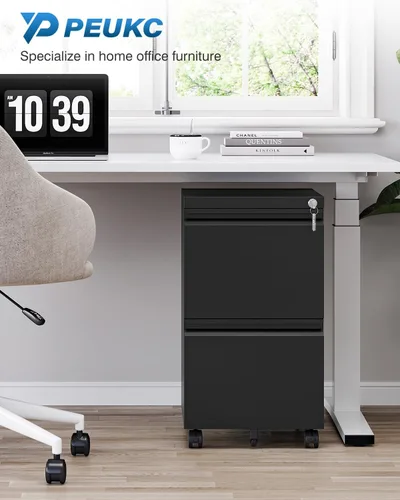 Vista 4 de PEUKC Archivador de 2 cajones con cerradura, archivador de metal debajo del escritorio para tamaño carta/legal/A4 para oficina en casa, archivadores