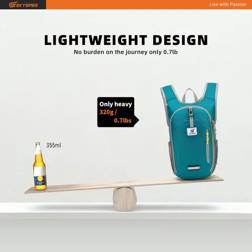 Vista 2 de SKYSPER Mochila de senderismo de 10 litros, pequeña mochila de senderismo plegable y ligera, paquete de día de viaje para mujeres y hombres (cian)