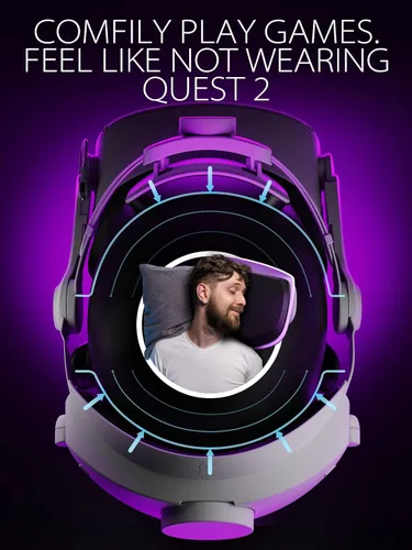 Vista 2 de DESTEK QH1 - Correa de cabeza para auriculares sin presión compatible con MetaOculus Quest 2, correa de élite de doble perilla con auriculares