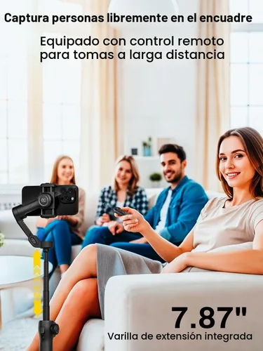 Vista 3 de AOCHUAN Estabilizador de cardán para iPhone con control remoto Bluetooth, estabilizador de teléfono de 3 ejes con barra de extensión de 7.8 Negro