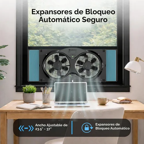Vista 3 de Comfort Zone Ventilador de ventana doble reversible de 9 pulgadas con control remoto – Ventilador de doble aspa de 3 velocidades con modos de Negro
