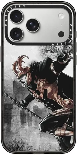 Vista 23 de CASETiFY Impact - Funda para iPhone 13 Mini [Marvel Colab / protección contra caídas de 8.2 pies/Magsafe] - Capitán América VS - Negro transparente