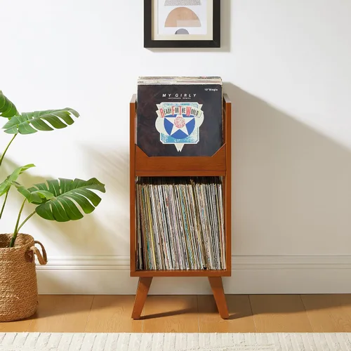 Vista 8 de Crosley Furniture Asheville - Soporte pequeño de discos moderno de mediados de siglo, almacenamiento de vinilo, con capacidad para hasta 130 discos