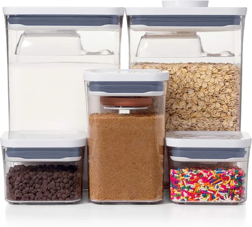 Vista 5 de OXO Good Grips - Juego de recipientes de 6 piezas con cucharas + 8 piezas Baking Essentials POP contenedores, color blanco