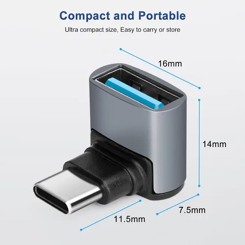 Vista 7 de Adaptador USB C a USB 3.1 OTG de 90 grados (paquete de 2), adaptador USBC tipo C macho a USB hembra, transferencia de datos 10G para smartphone
