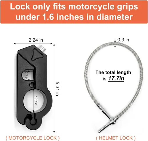 Vista 2 de Bloqueo de motocicleta - Cerradura antirrobo para casco y manillar, color negro resistente