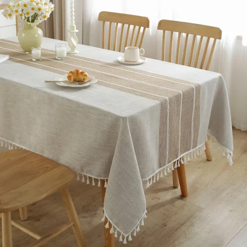 Vista 10 de JIALE - Manteles para mesas rectangulares, mantel de lino de algodón impermeable sin arrugas para mesas de comedor de granja, manteles de tela suave