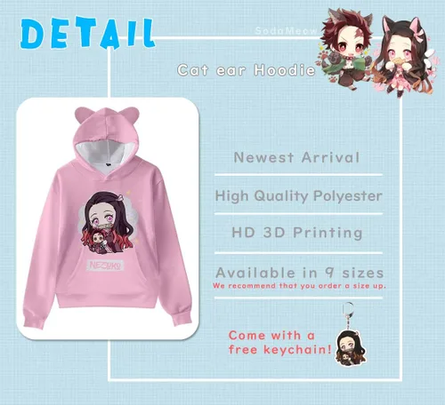 Vista 5 de SodaMeow Sudadera con capucha de anime para hombres y mujeres, unisex, llavero gratis
