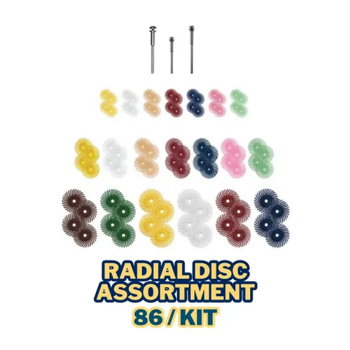 Vista 2 de Dedeco Sunburst - Discos de cerdas radiales curvados de 3/4 pulgadas, eje de 1/16 pulgadas, kit surtido, 86 piezas en total para limpieza