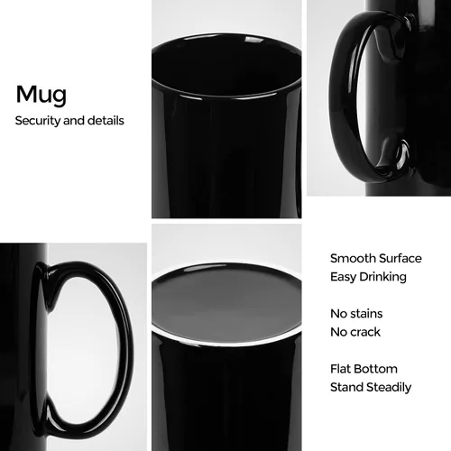 Vista 3 de harebe Taza de Café Extra Grande de 22 OZ, Taza de Té Gigante de Cerámica Lisa Boss, Gran Capacidad y Asa para Papá Hombres, Negro