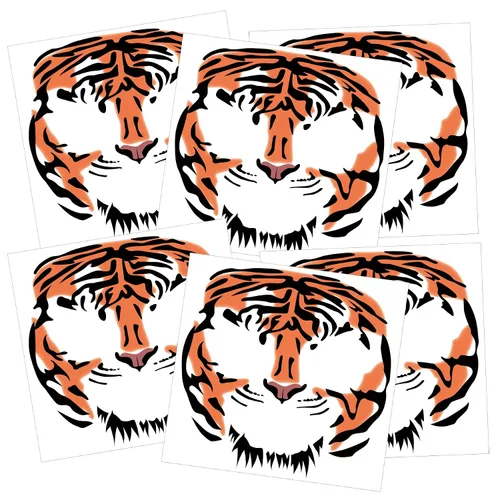Vista 2 de Tatuajes temporales de cara de tigre, paquete de 6 – Kit realista de nariz, bigotes y frente a rayas para Halloween, fiestas de disfraces