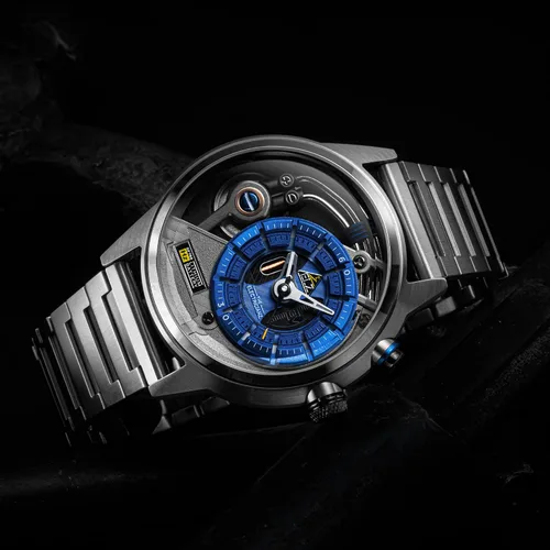 Vista 9 de The Electricianz Stone Z Reloj de diseñador para hombre, esfera con luz LED, diseño suizo, módulo eléctrico único, caja y pulsera de acero
