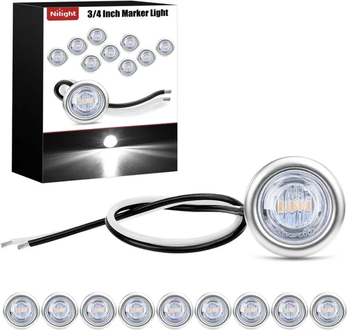Vista 23 de Nilight Luz de marcador redonda de 3/4 pulgadas, 10 unidades, luz LED ámbar de separación, 2 conectores, indicadores laterales, luces de bala IP68