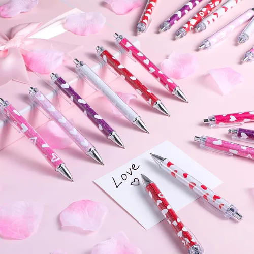 Vista 4 de Yeaqee 48 bolígrafos para el día de San Valentín, bolígrafos retráctiles de corazones coloridos a granel, regalos de fiesta de corazón dulce, 0.039