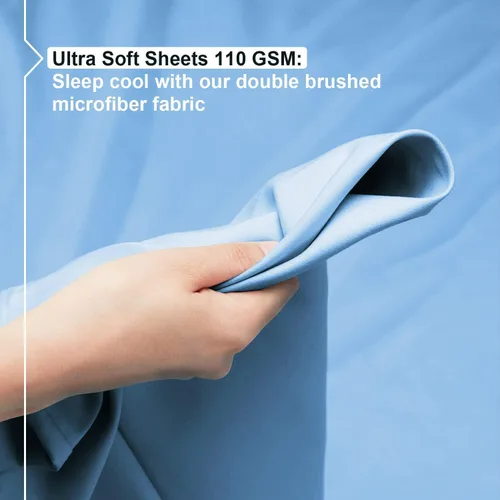 Vista 3 de Empyrean Bedding - Juego de sábanas de 6 piezas con correas ajustadas para mayor duración y resistencia, 110 GSM, tejido suave, Microfibra, azul