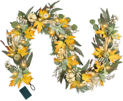 Vista 9 de Guirnalda de verano de 6 pies para decoración, guirnaldas de flores de eucalipto verde de verano para mesa de manto, decoración de boda, enredaderas