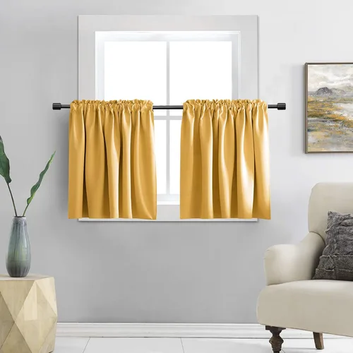 Vista 16 de DONREN Cortinas Cenefas de 20 pulgadas de largo - 2 paneles opacos aislantes térmicos pequeñas cenefas de cortina para baño con bolsillo para barra