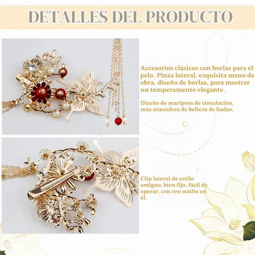 Vista 3 de FERCAISH Pinza para el pelo con borla de mariposa, estilo clásico, pinza para el cabello, accesorios para el cabello para ropa tradicional, fiesta