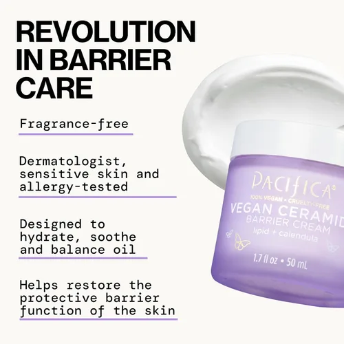 Vista 3 de Crema Facial Pacifica - Crema de Barrera de Ceramida Vegana con Niacinamida y Manteca de Karité - Hidratante Crema Facial Diaria Libre de Fragancia
