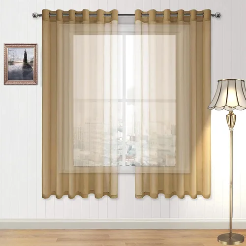 Vista 153 de DWCN Cortinas traslúcidas color verde frijol para sala de estar y dormitorio - Cortinas voile con aspecto de lino sintético con ojales en la parte