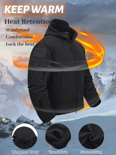 Vista 2 de TACVASEN Chaqueta táctica de forro polar con capucha para hombre, Gris, verde