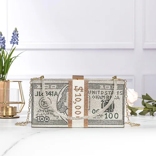 Vista 2 de Covelin Bolso de mano Dollar para mujer, bolso de noche con diamantes de imitación