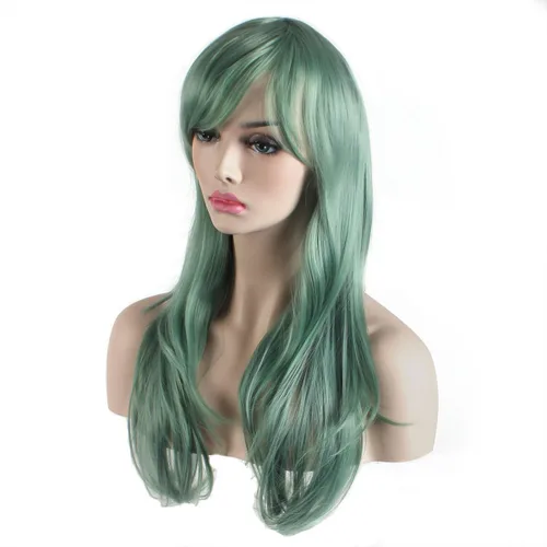 Vista 3 de Crazywig, peluca de 28 pulgadas de largo ondulada resistente al calor con extensiones para Cosplay, talla única , Verde (Mint)