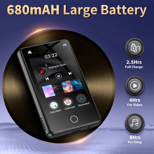 Vista 4 de Reproductor de MP3 para niños, reproductor MP3 Bluetooth de 80 GB, reproductor de música digital portátil HiFi Sound Formato de video completo, Negro