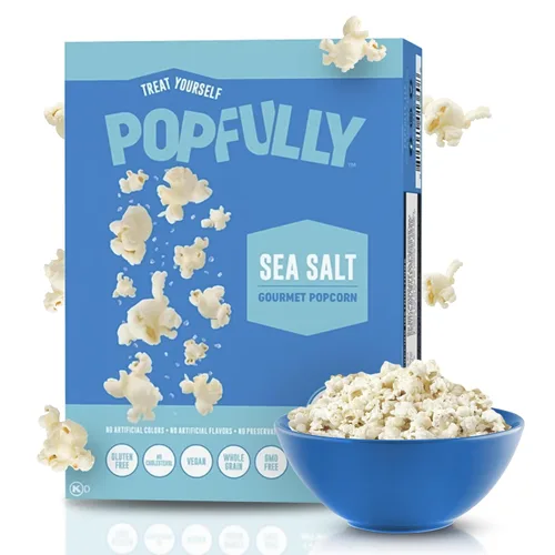 Vista 24 de POPFULLY Palomitas 94% libres de grasa totalmente explotadas, bolsas para compartir, sabor a mantequilla ligera, gran explosión, bolsas