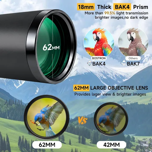 Vista 4 de Monocular Telescope 12X62 HD High Power with Tripod for Bird Watching Black