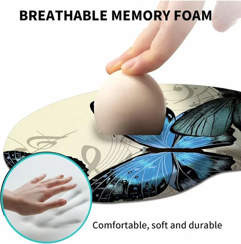 Vista 4 de Alfombrilla de mouse con soporte para muñeca, diseño de mariposa azul, ergonómica, con reposamuñecas para computadora portátil, computadora, hogar