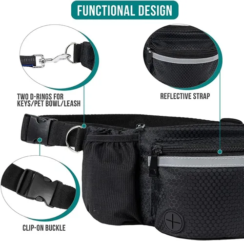 Vista 4 de Bolsa de cintura para perros PetAmi, bolsa de golosinas para paseos, entrenamiento, dosificador de bolsas para excrementos incorporado, soporte
