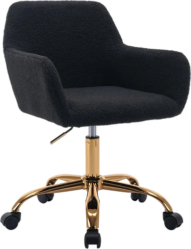 Vista 11 de KCC Silla de Tocador de Maquillaje de Tela de Pana, Sillón Giratorio Esponjoso Moderno con Ruedas, Tapizada Mullida de Altura Ajustable para Niñas