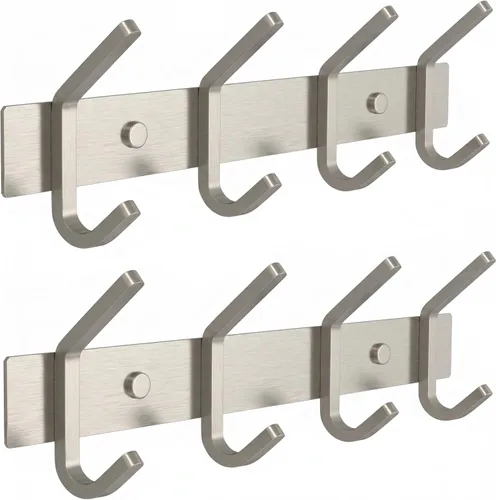 Vista 11 de Perchero pequeño de montaje en pared, de níquel cepillado, de acero inoxidable de 6 pulgadas, con 2 ganchos dobles resistentes, colgador de pared