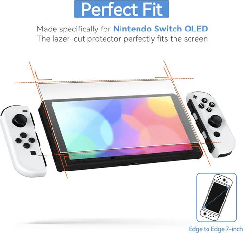 Vista 6 de ivoler Paquete de 2 protectores de pantalla de vidrio templado mate para Nintendo Switch modelo OLED, protector mate antirreflejos con marco