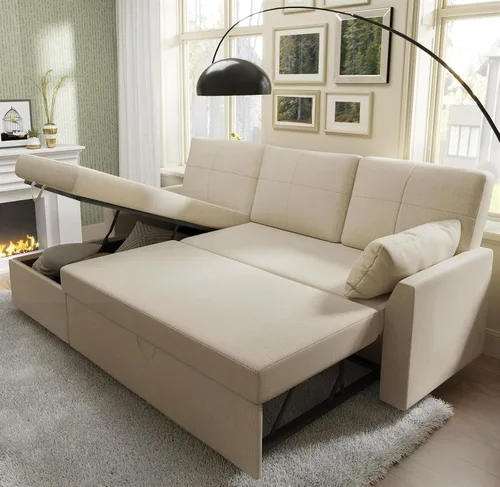 Vista 3 de VanAcc - Sofá cama con sofá cama extraíble de 2 en 1 con sofá cama extraíble con chaise de almacenamiento para sala de estar, cómodo sofá cama, Beige