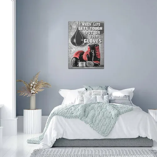 Vista 6 de Pósteres de boxeo, arte de pared, guantes de boxeo rojos, decoración de pared, citas inspiradoras en blanco y negro, impresiones en lienzo, pintura