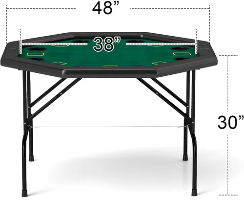 Vista 6 de Mesa de póquer plegable, mesa de cartas octágono con soporte para tazas, mesa de ocio de casino, mesa de póquer Texas Hold 'Em plegable para juego