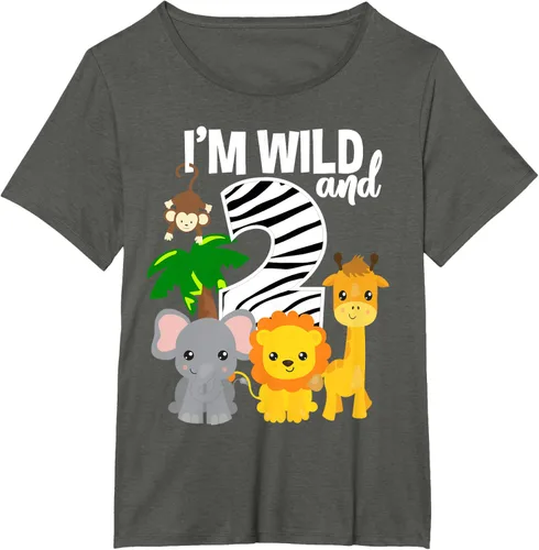 Vista 54 de Camiseta de cumpleaños con temática de zoológico de I'm Wild and 2, Negro, S