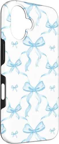 Vista 3 de Cintas y lazos estéticos de color azul claro para iPhone 16 en estuche de acuarela