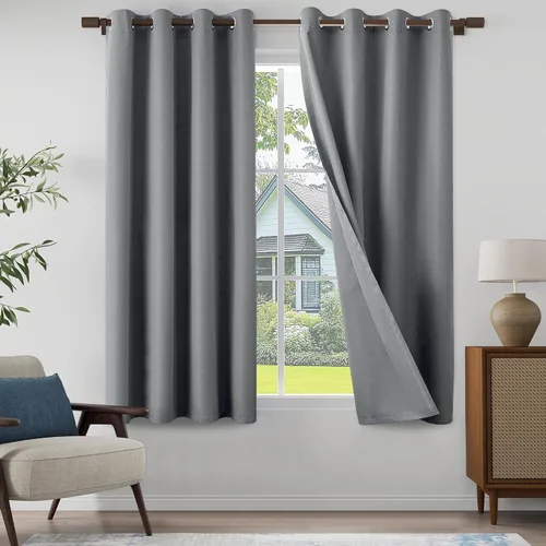 Vista 46 de Cortinas texturizadas de lino 100% opacas de 64 pulgadas de largo, juego de 2 paneles para granja, casa de campo, cortinas ligeras con ojales