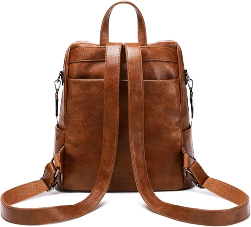 Vista 4 de Mochila de cuero para mujer, tamaño pequeño, a la moda, para todos los días, viajes, bolsa de hombro, color marrón, Marrón, talla única , Fashion