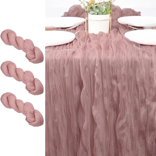 Vista 12 de Camino de mesa de estopilla para el día de San Valentín, 10 pies, estilo bohemio, gasa rústica, camino de mesa para baby shower, boda, fiesta
